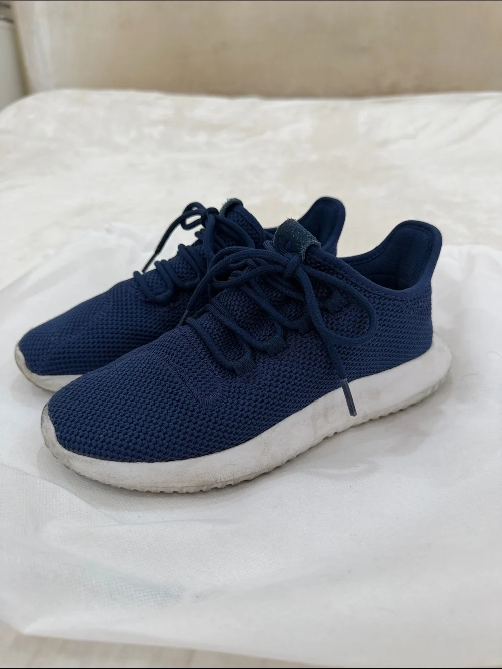 adidas Navy Knit Sneakers with White Sole